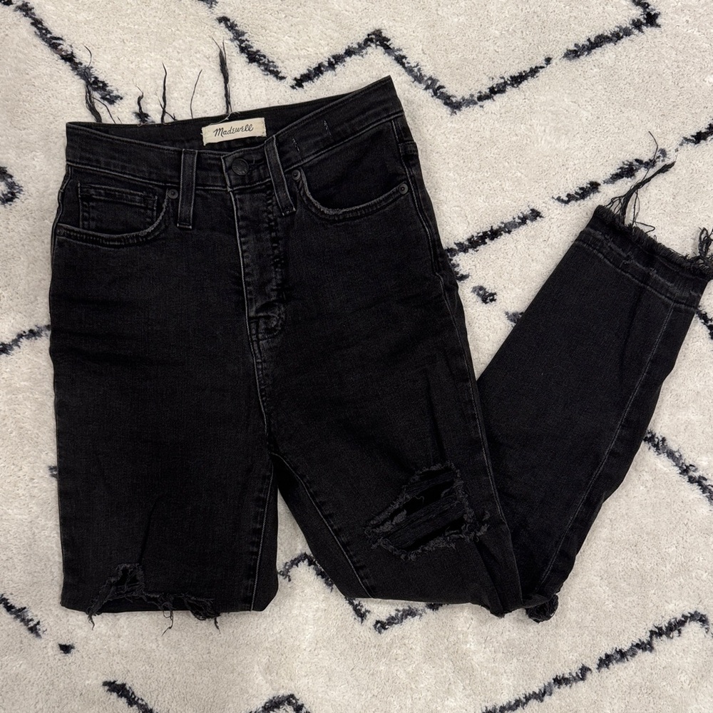 Madewell Black Distressed Mom Jeans